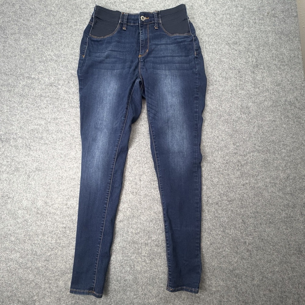 SONG Maternity Jeans Size M Dark Blue Skinny Stretchy Full Belly Panel Stretch